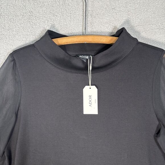 NWT Ador Women’s M Chiffon Modal High Neck Flare Cuff Blouse Witchy Goth Vampire - Picture 2 of 13